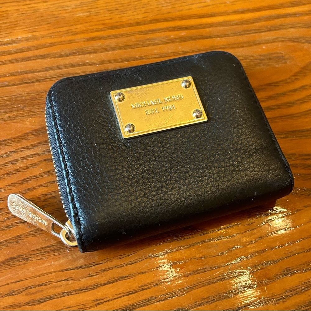 Michael Kors Black Leather Wallet with Gold Accents